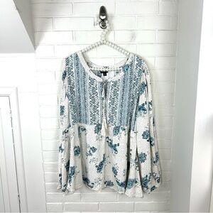 Torrid Blue Cream Floral Boho Patterned Peasant Top Size 3X